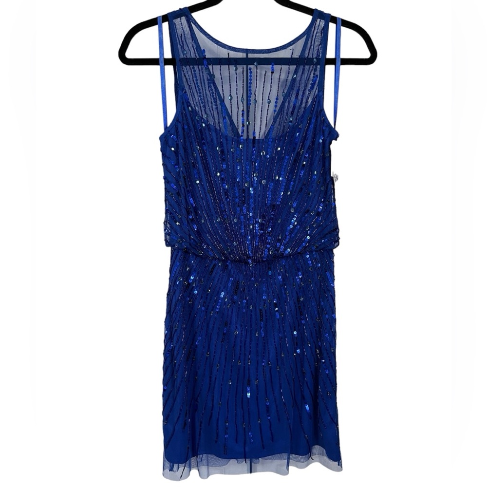 NWT Blue Beaded Aidan Mattox Sleeveless Mini Dress (Size 2)